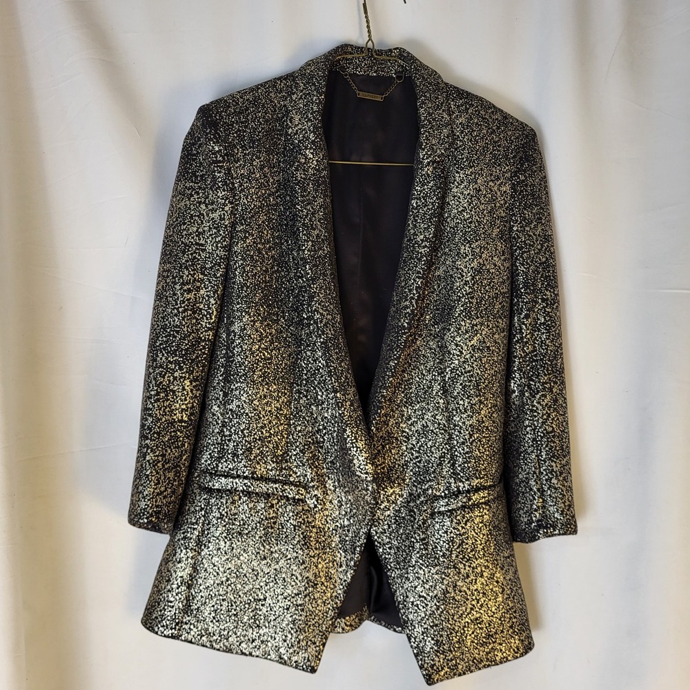Capulet Womens S Black Gold Splatter 3/4 Sleeve Cropped Blazer Single Button